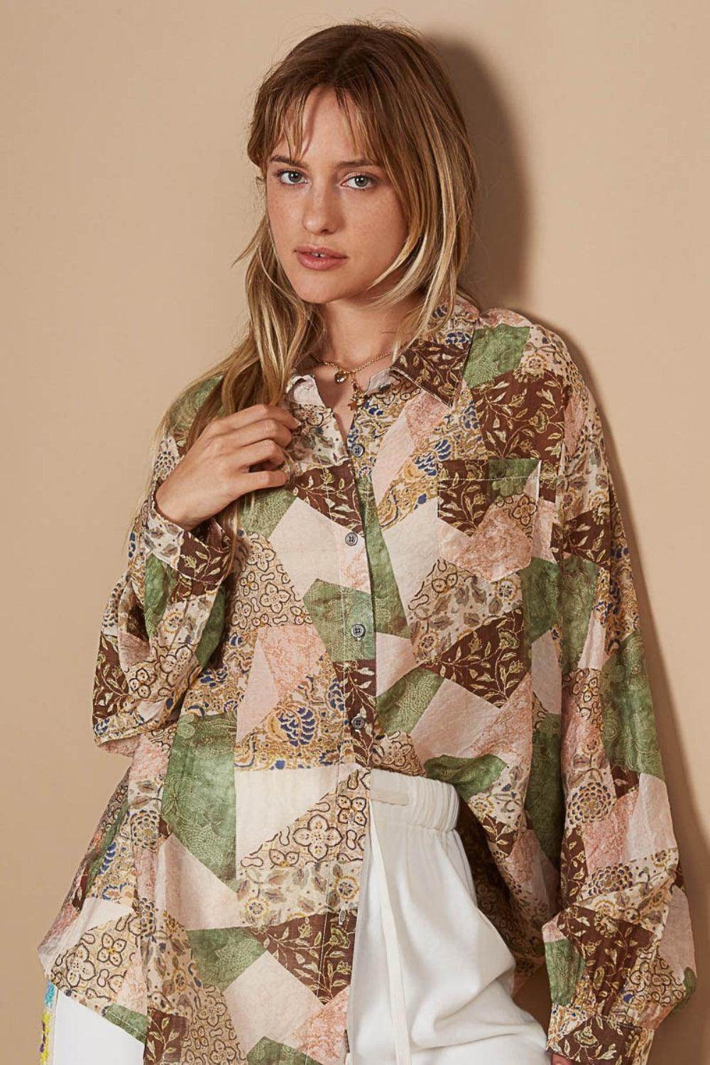POL Button-Down Long Sleeve Printed Shirt for Stylish Wear - Selvanelle