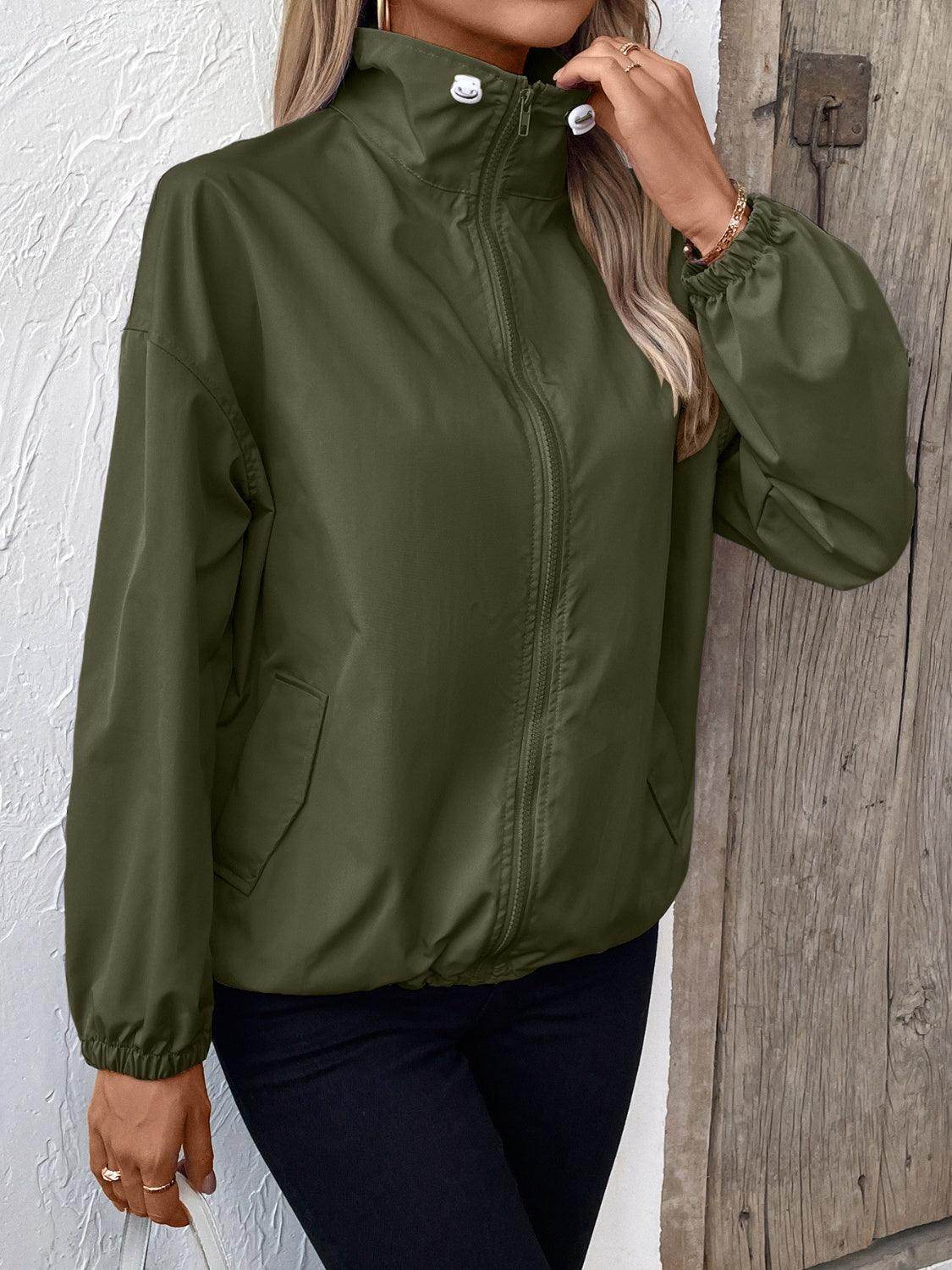 Ivy Lane Pocketed Zip Up Long Sleeve Jacket for Women - Selvanelle