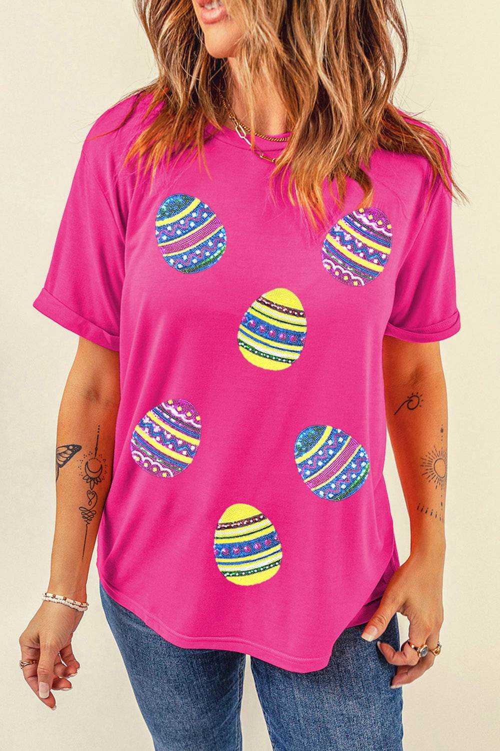 Sequin Easter Egg Short Sleeve T-Shirt - Selvanelle