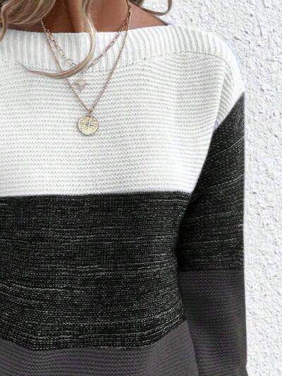 Color Block Boat Neck Sweater for Stylish Layering - Selvanelle