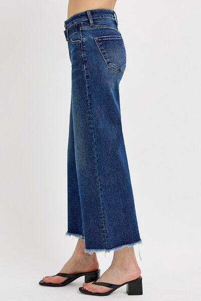 RISEN Raw Hem Wide Leg Attached Buckle Jeans for Women - Selvanelle