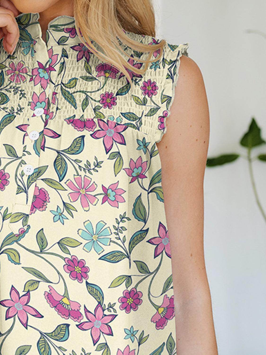 FAM-FAM Frill Printed Mock Neck Top for Stylish Outfits - Selvanelle