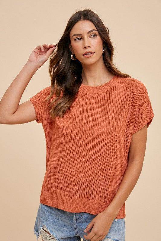 Annie Wear Round Neck Short Sleeve Sweater for Women - Selvanelle