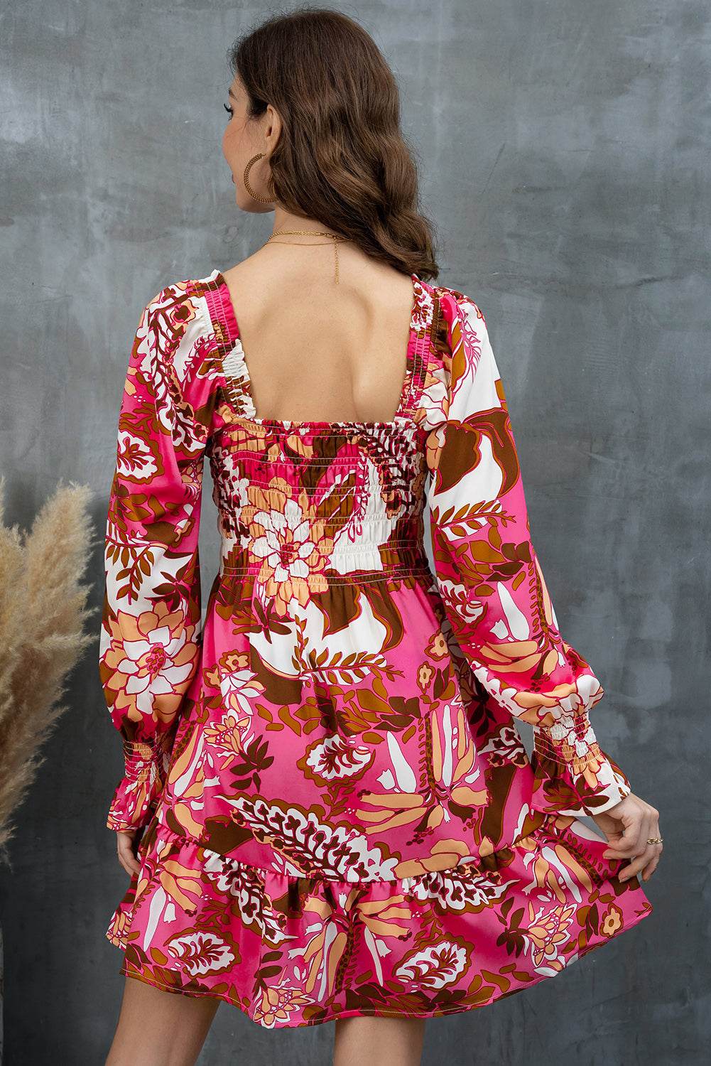 Floral Square Neck Flounce Sleeve Dress - Selvanelle