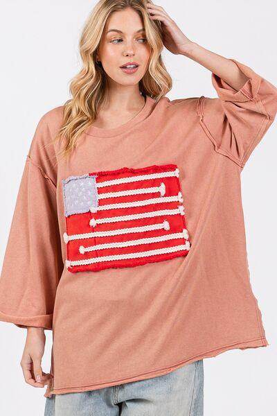 SAGE + FIG Full Size American Flag Patch T-Shirt for Women - Selvanelle