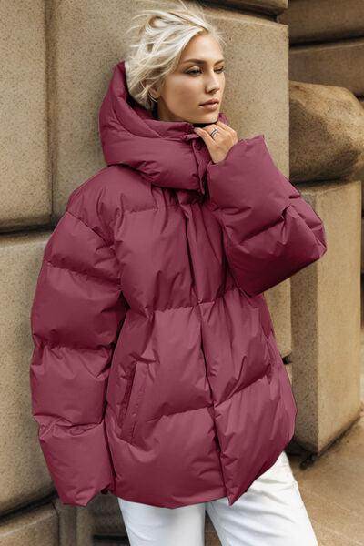 Pocketed Zip Up Hooded Puffer Jacket for Winter Comfort - Selvanelle