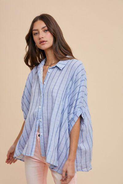 Annie Wear Striped Button Up Half Sleeve Shirt for Women - Selvanelle