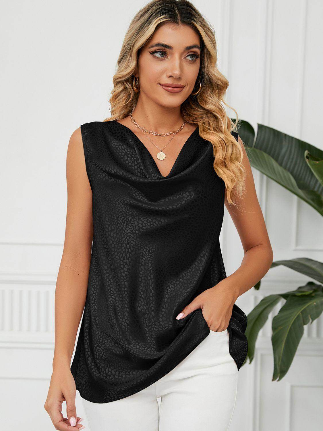 Solid Cowl Neck Top for Women in Opaque Rayon Blend - Selvanelle
