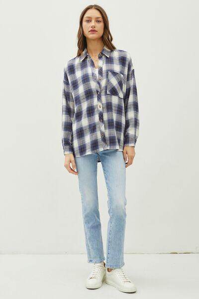 Be Cool Plaid Flannel Button Down Shirt with Chest Pocket - Selvanelle