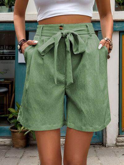 Perfee Tied High Waist Shorts with Pockets for Women - Selvanelle