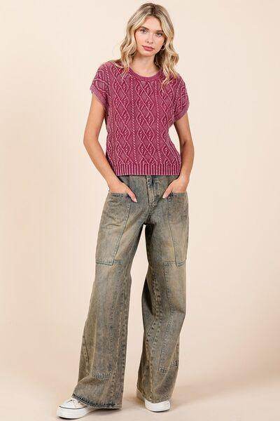 Mittoshop Washed Wide Leg Jeans with Pockets for Women - Selvanelle