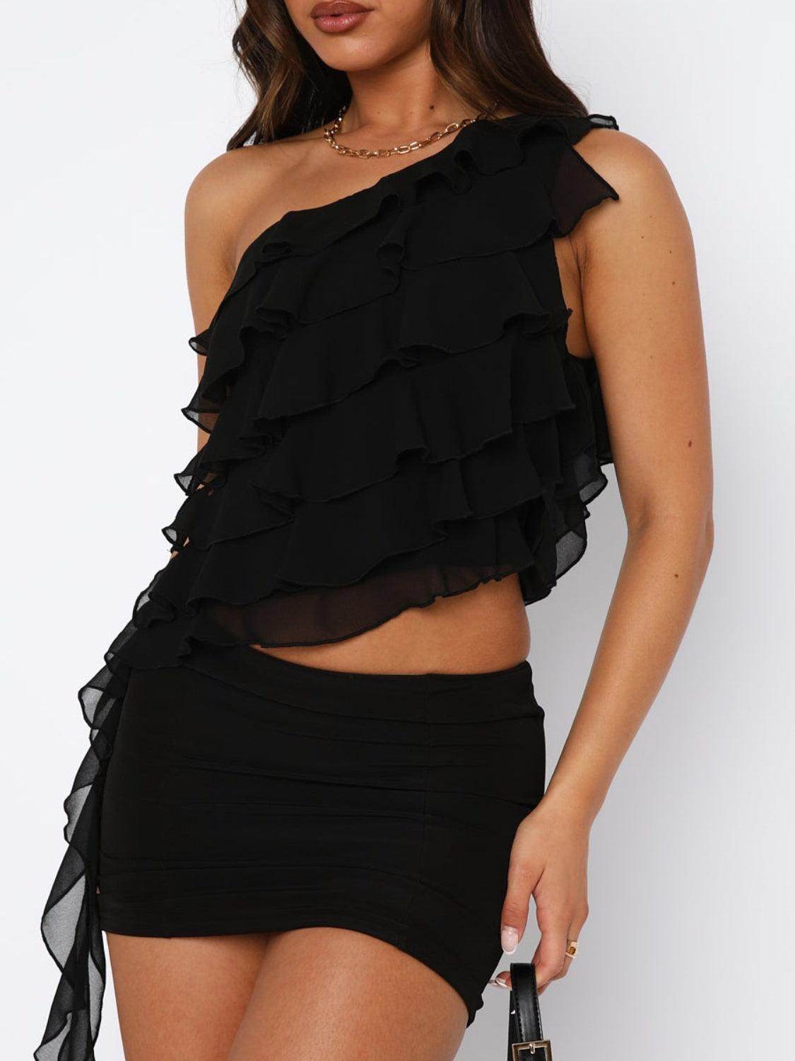 Layered Ruffled One Shoulder Tank for Stylish Women - Selvanelle