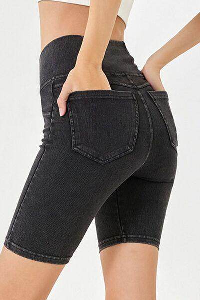 Basic Bae Asymmetrical Waist Denim Shorts With Pockets - Selvanelle