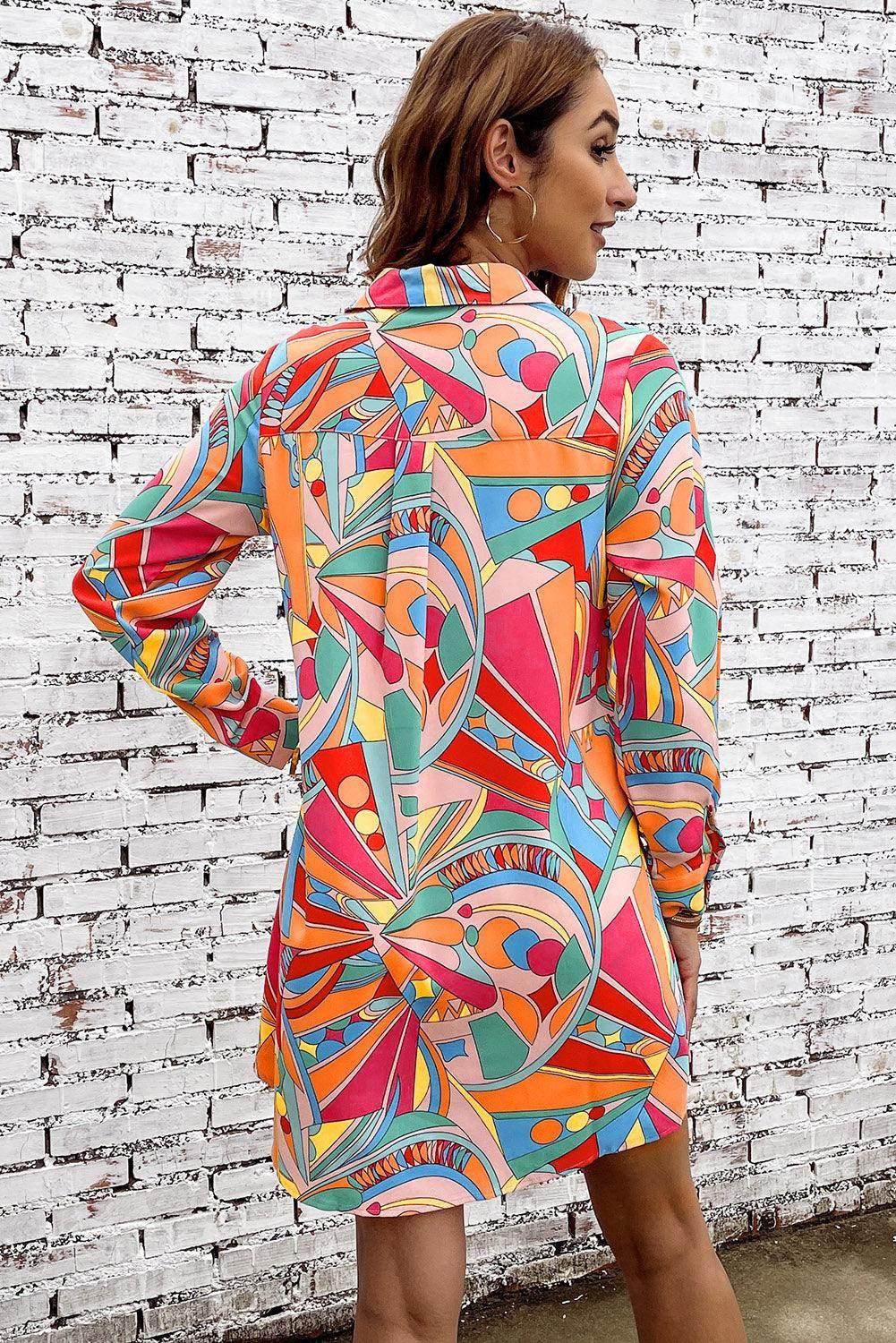 Multicolored Long Sleeve Shirt Dress for Casual Wear - Selvanelle