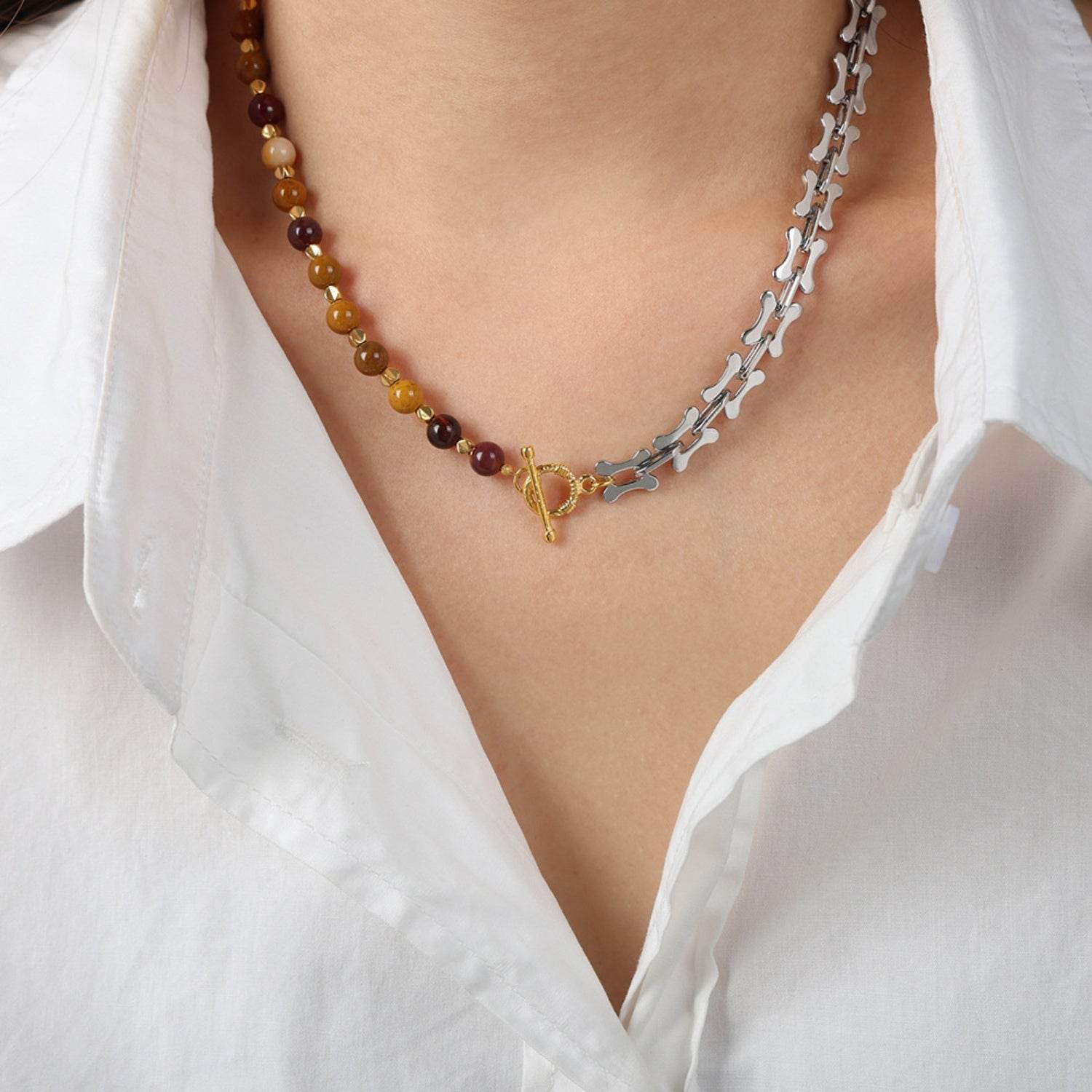 Titanium Steel Egg Yolk Stone Necklace - Selvanelle