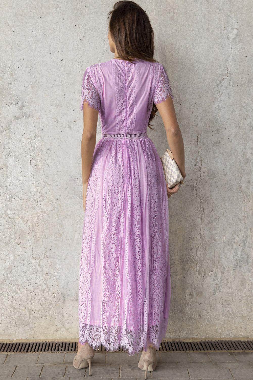 Scalloped Trim Lace Plunge Dress for Elegant Occasions - Selvanelle