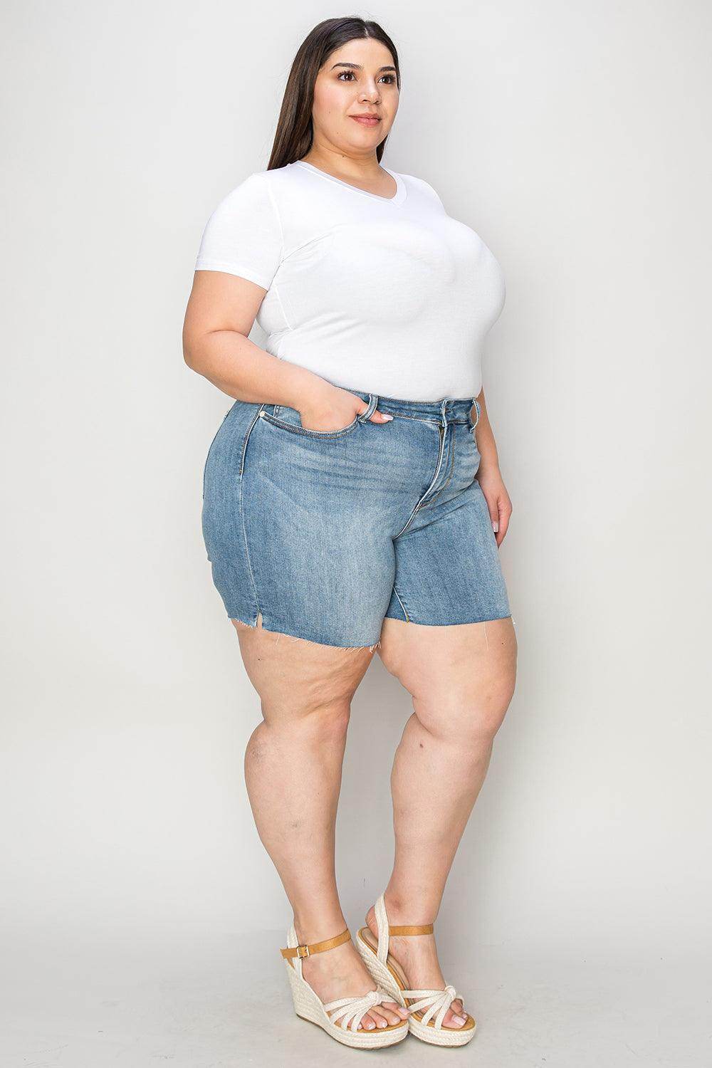 Judy Blue Full Size High Waist Raw Hem Denim Shorts for Women - Selvanelle
