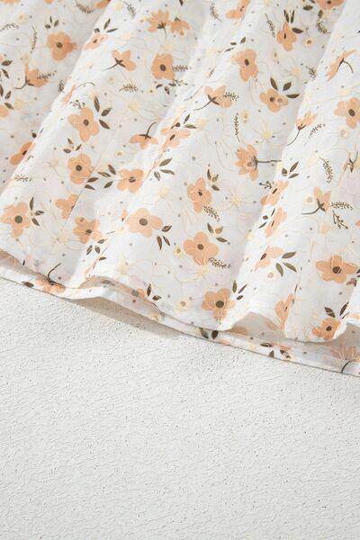 Frill Printed Notched Short Sleeve Blouse for Women - Selvanelle