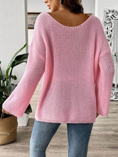 Bow Boat Neck Long Sleeve Sweater for Women Fashion - Selvanelle