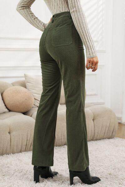 High Waist Square Pockets Corduroy Pants for Women - Selvanelle