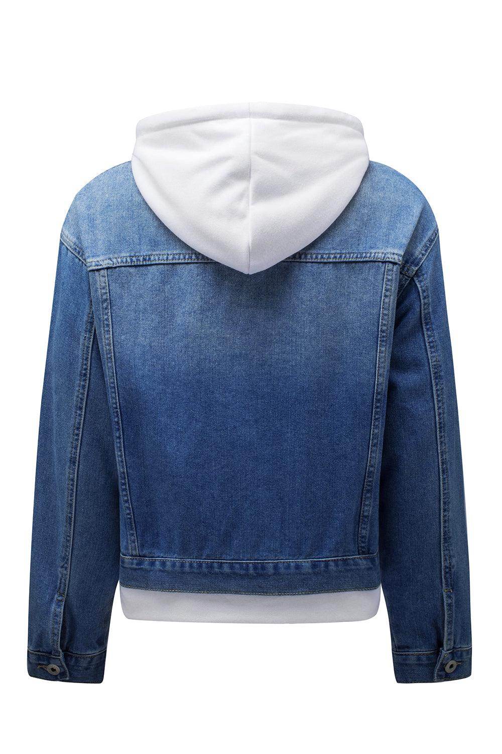Distressed Hooded Denim Jacket for Trendy Casual Style - Selvanelle