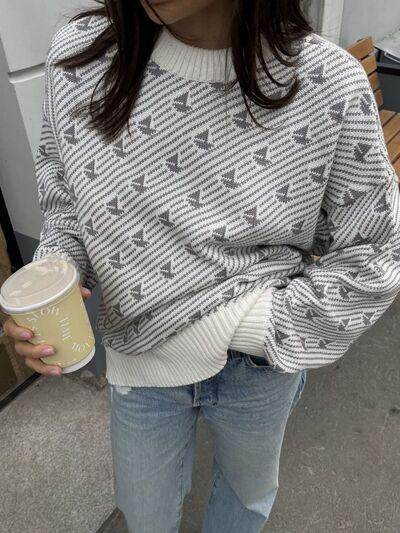 Contrast Round Neck Long Sleeve Sweater for Women Fashion - Selvanelle