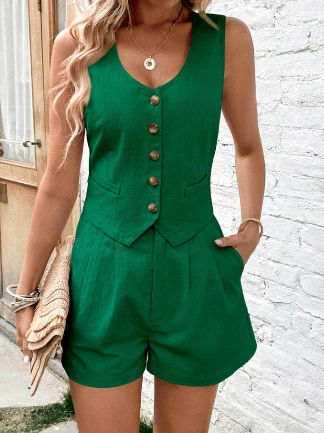 Scoop Neck Sleeveless Top and Shorts Set for Women - Selvanelle