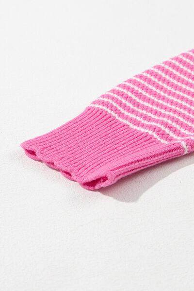 Striped V-Neck Dropped Shoulder Sweater for Women - Selvanelle