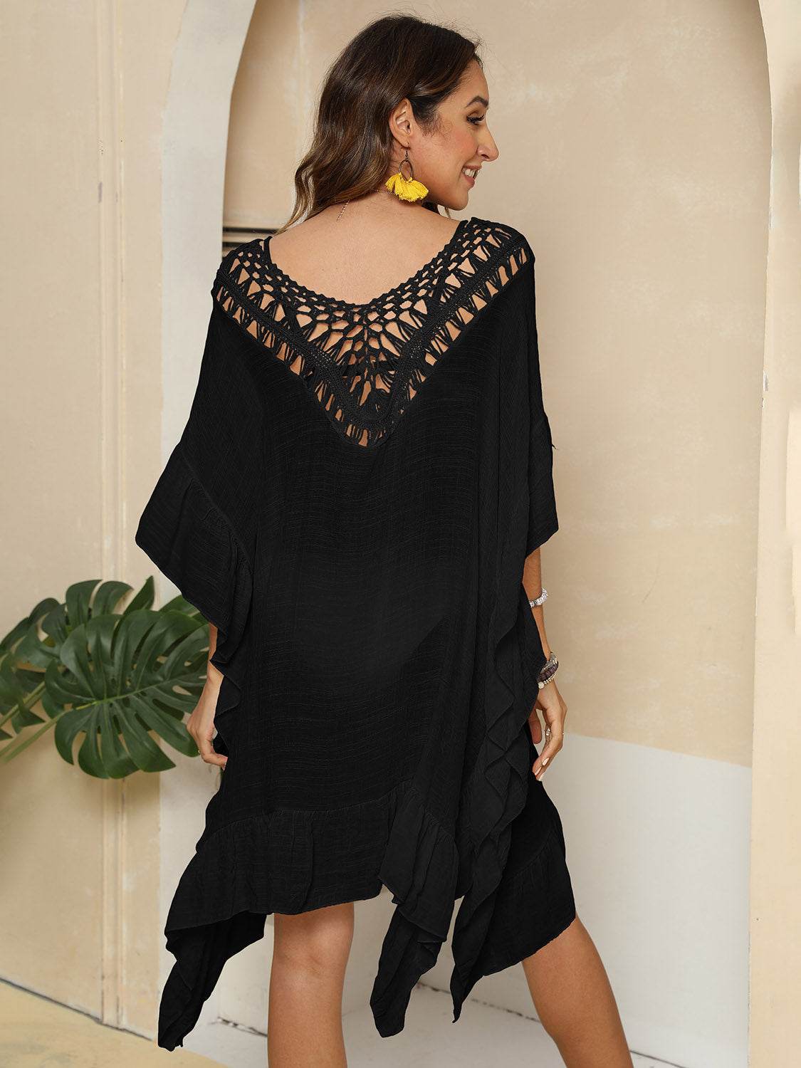 Cutout Ruffled Half Sleeve Cover-Up - Selvanelle