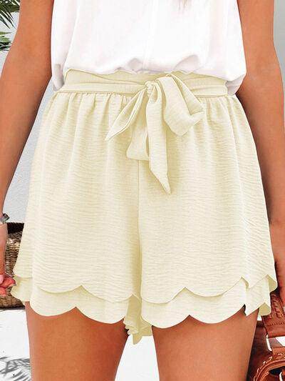 Tied Layered Scalloped Hem Shorts for Women Fashion - Selvanelle