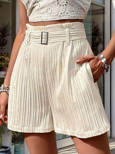 Perfee Textured High Waist Shorts with Pockets for Women - Selvanelle