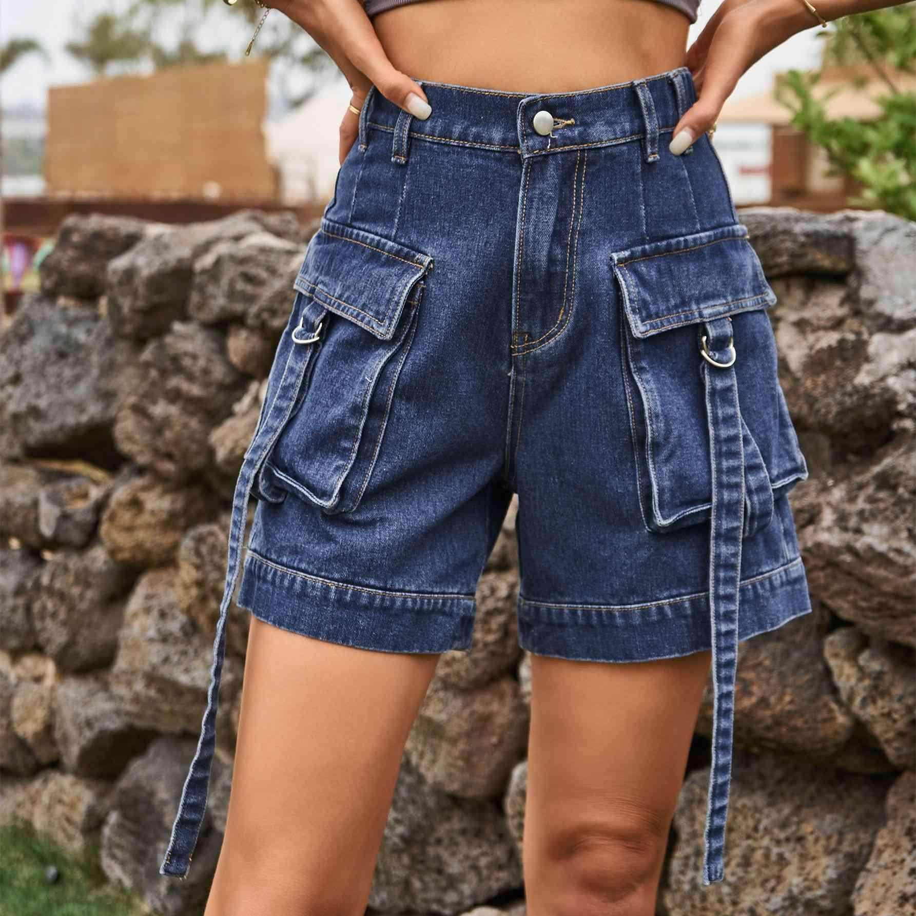 High Waist Denim Cargo Shorts for Casual Style and Comfort - Selvanelle