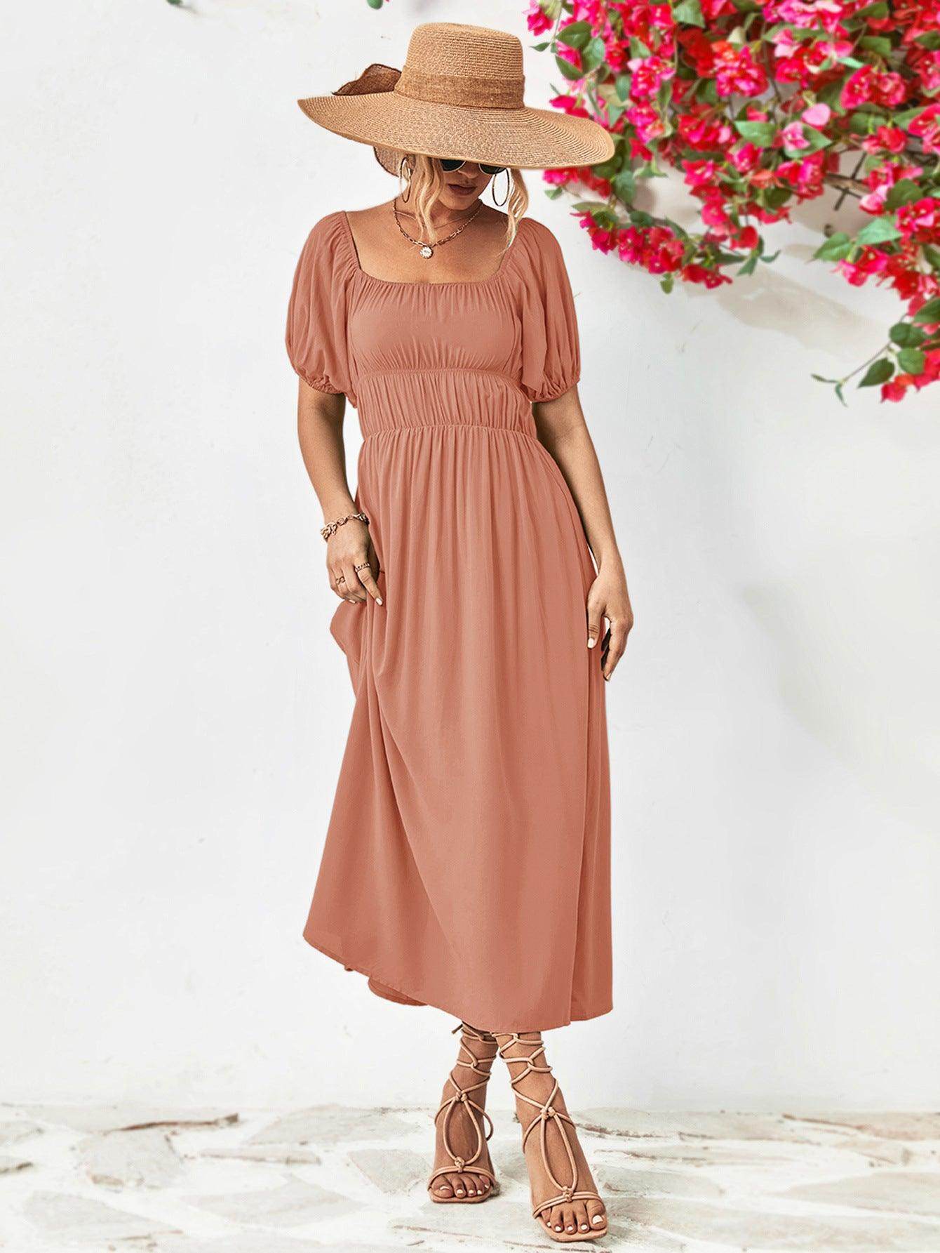 Off-Shoulder Balloon Sleeve Midi Dress for Chic Style - Selvanelle