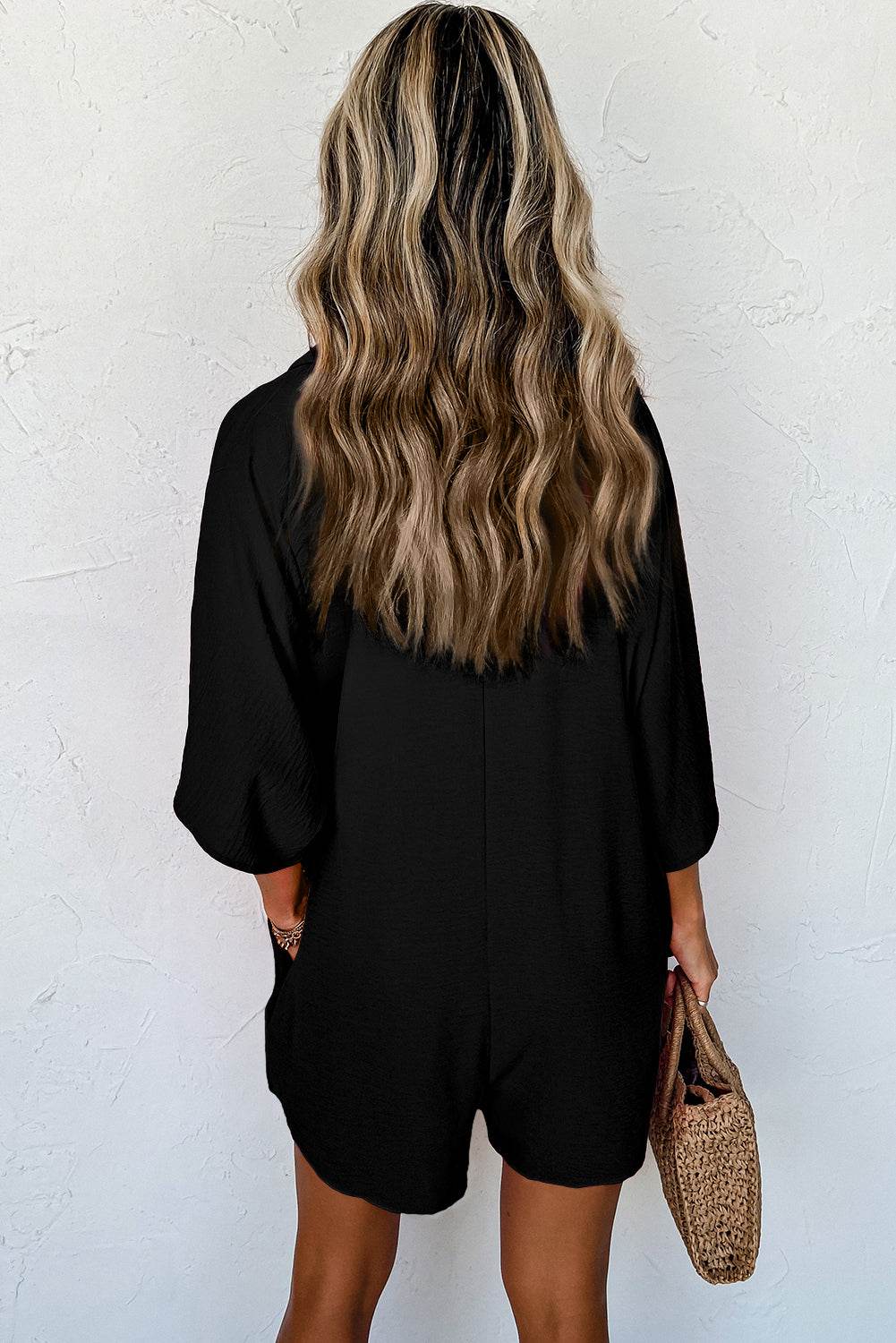 Half Button Collared Neck Romper - Selvanelle