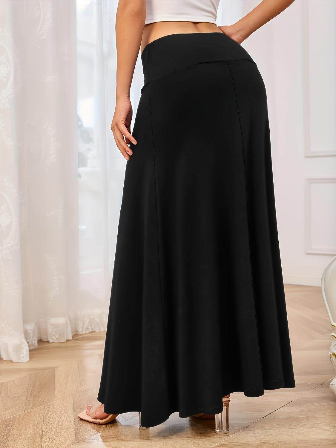 Solid Elastic Waist Maxi Skirt for Comfortable Everyday Wear - Selvanelle