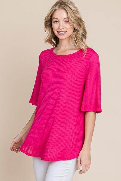 BOMBOM Round Neck Waffle Knit T-Shirt for Cozy Comfort - Selvanelle