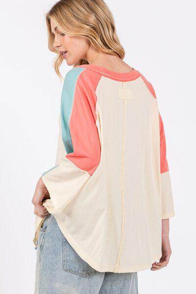 SAGE + FIG Color Block Curved Hem T-Shirt for Women - Selvanelle