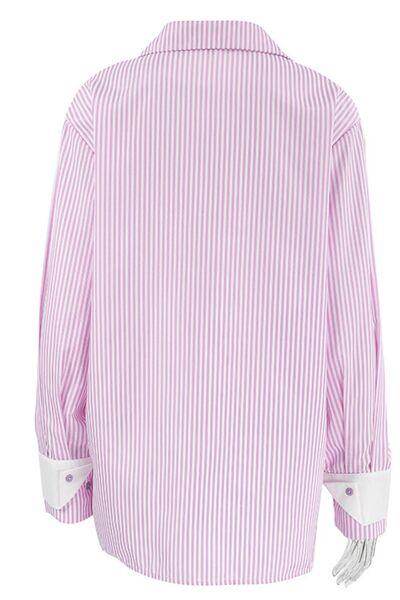 Striped Collared Neck Long Sleeve Shirt for Stylish Comfort - Selvanelle