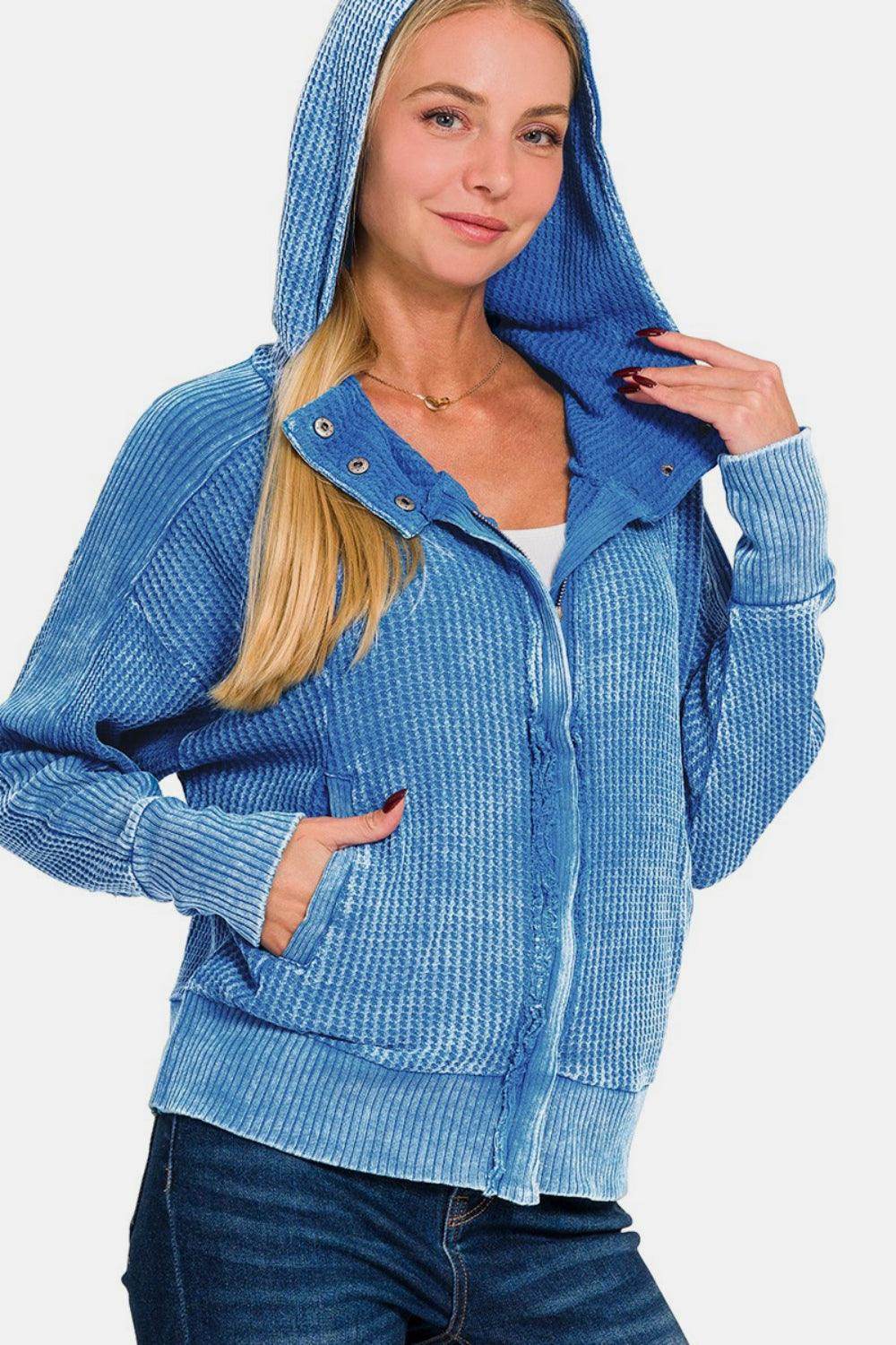 Zenana Washed Zip Up Hooded Jacket for Women’s Fashion - Selvanelle