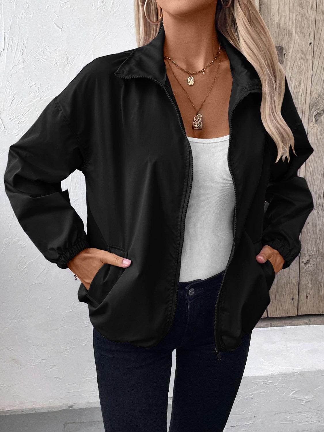 Ivy Lane Pocketed Zip Up Long Sleeve Jacket for Women - Selvanelle
