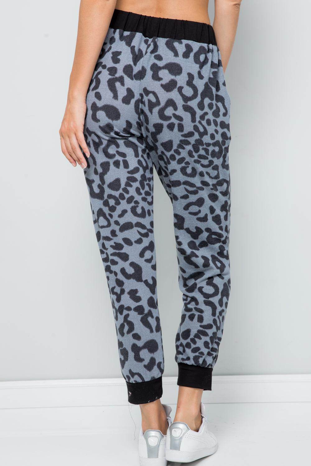 Celeste Full Size Leopard Contrast Sweatpants for Women - Selvanelle