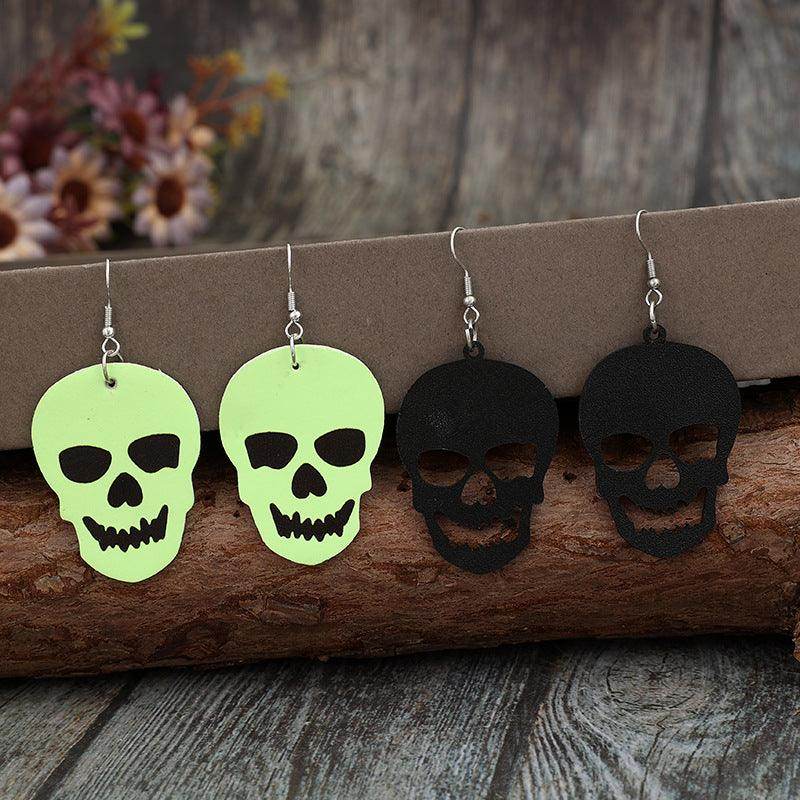 2 Piece PU Leather Skull Dangle Earrings for Women - Selvanelle