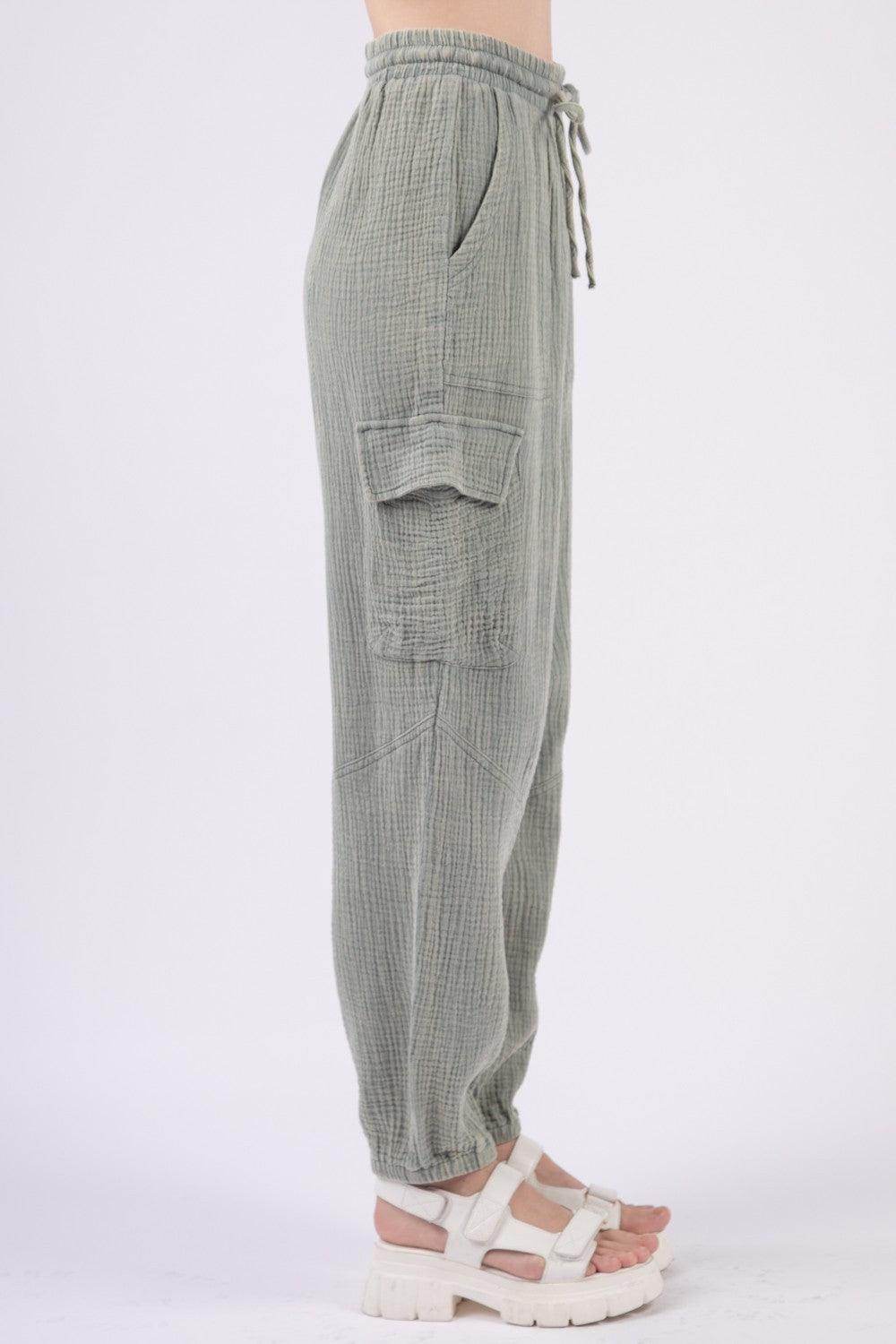 Very J Washed Woven Crinkle Gauze Drawstring Pants - Selvanelle