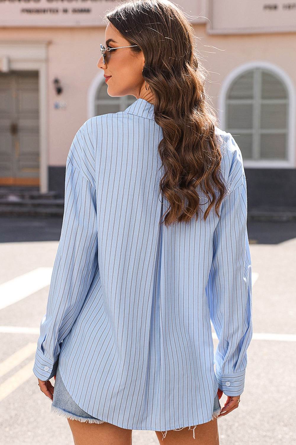 Striped Button Up Long Sleeve Shirt - Selvanelle