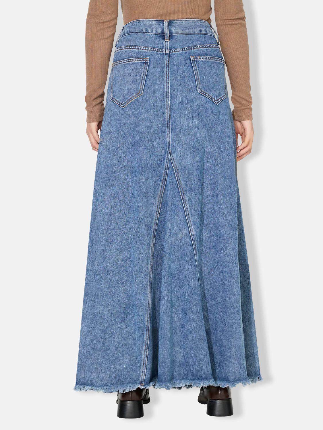 Stylish Raw Hem Maxi Denim Skirt for Effortless Chic - Selvanelle