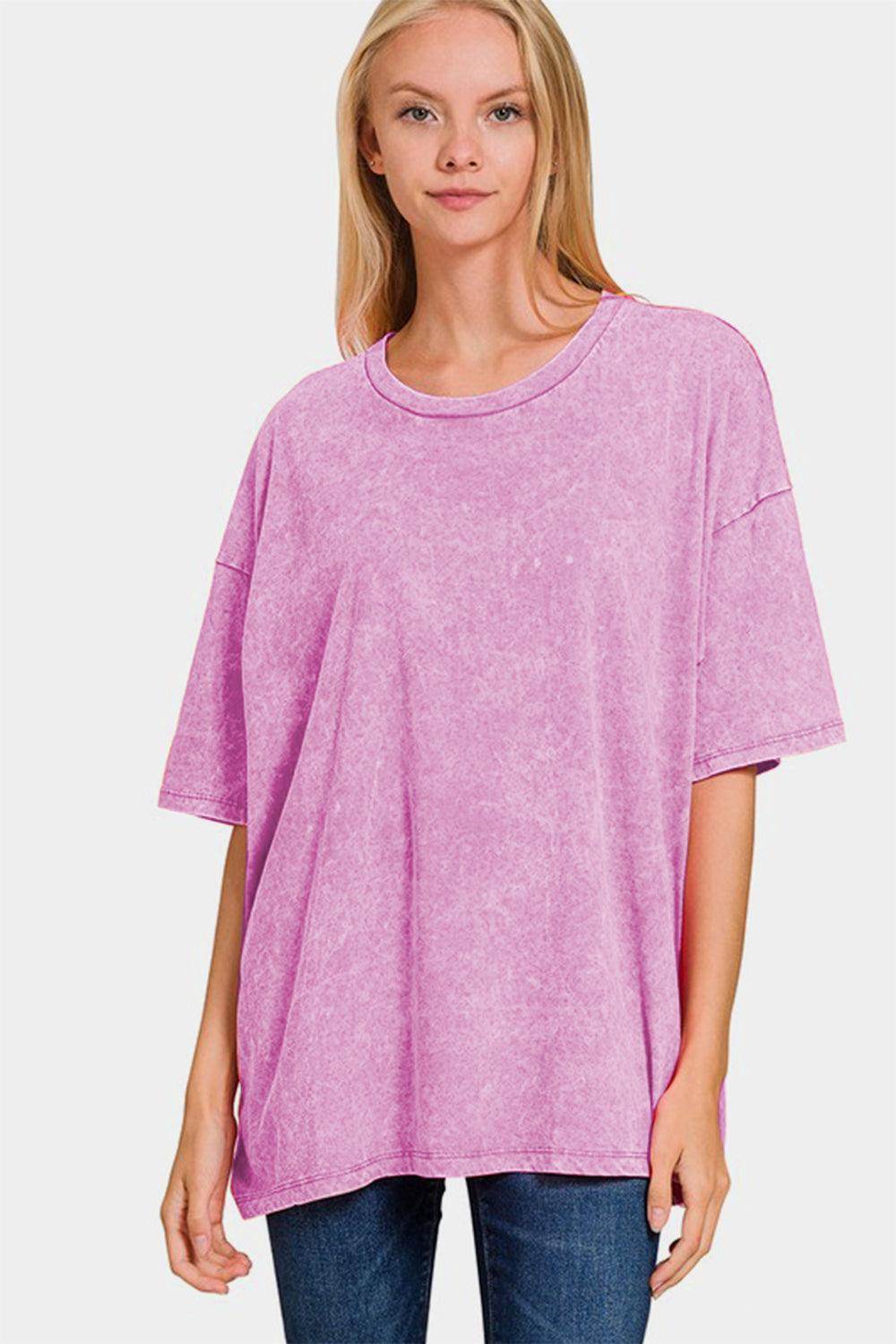 Zenana Full Size Washed Round Neck Drop Shoulder T-Shirt - Selvanelle