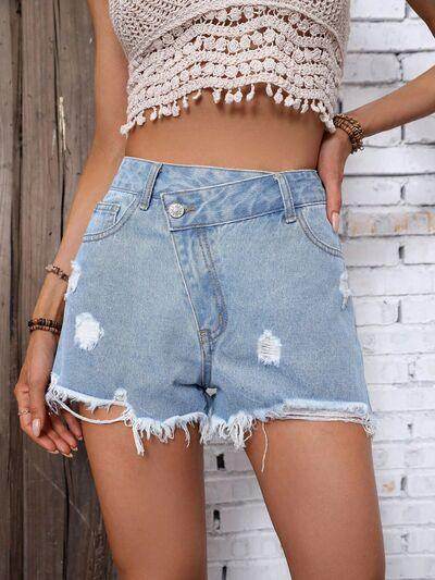 Distressed Raw Hem Denim Shorts for Stylish Summer Wear - Selvanelle