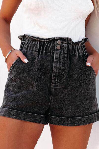Stylish Paperbag Waist Denim Shorts with Pockets for Women - Selvanelle