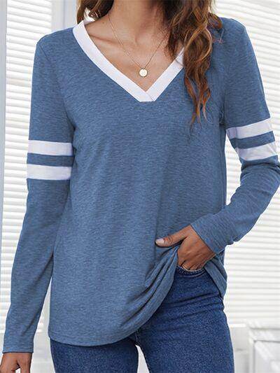 Heathered V-Neck Long Sleeve T-Shirt for Women Casual Wear - Selvanelle