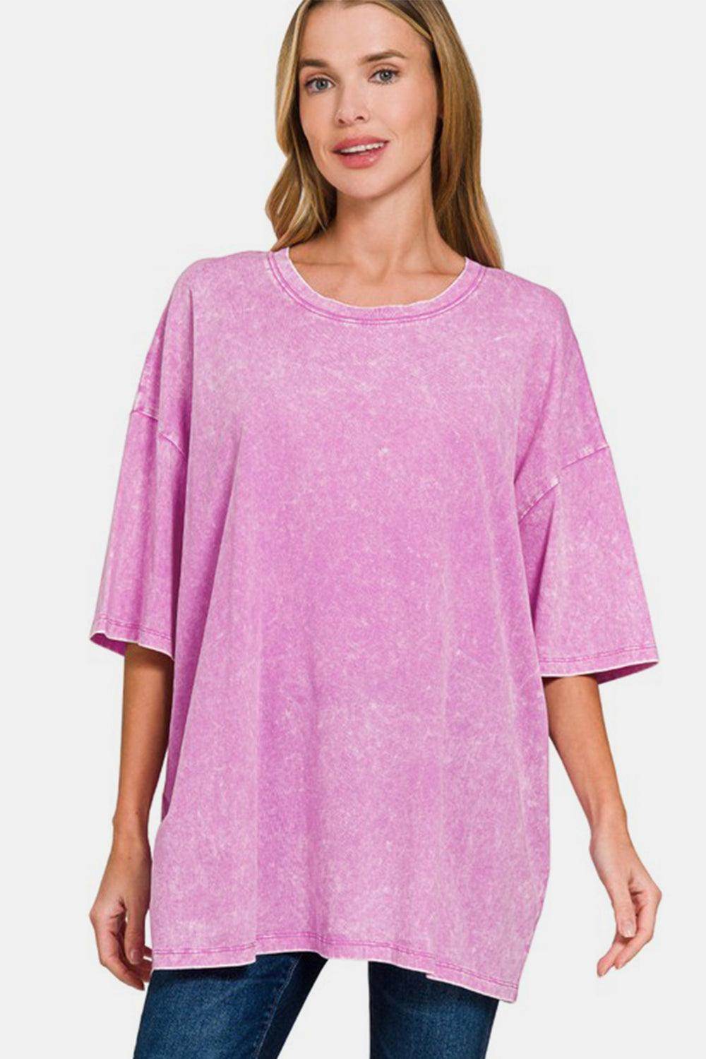 Zenana Full Size Washed Round Neck Drop Shoulder T-Shirt - Selvanelle